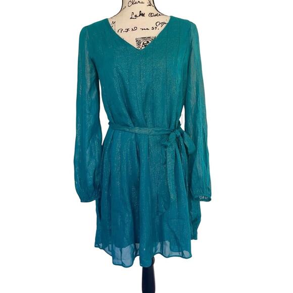 LILLY PULITZER KALIANNA DRESS VALENCIA TEAL/METALLIC SZ S FLOWY SOPHISTICATED - Picture 2 of 16